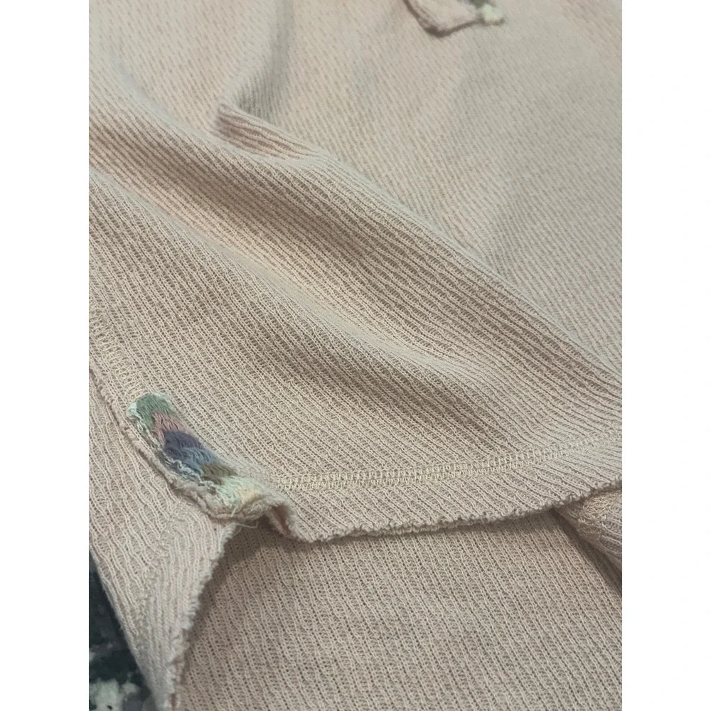 Free People We The Free Pink Waffle Knit Henley Thermal Top Medium boho